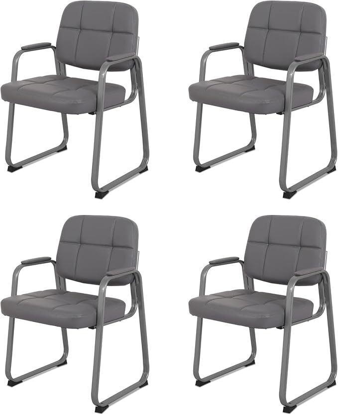 CLATINA Classic Reception Chair with Padded Armrests and Sled Base, Ergonomic Guest Chair for Office Conference Waiting Meeting Room, Grey (4 Pack)