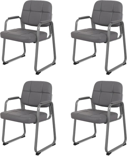 CLATINA Classic Reception Chair with Padded Armrests and Sled Base, Ergonomic Guest Chair for Office Conference Waiting Meeting Room, Grey (4 Pack)
