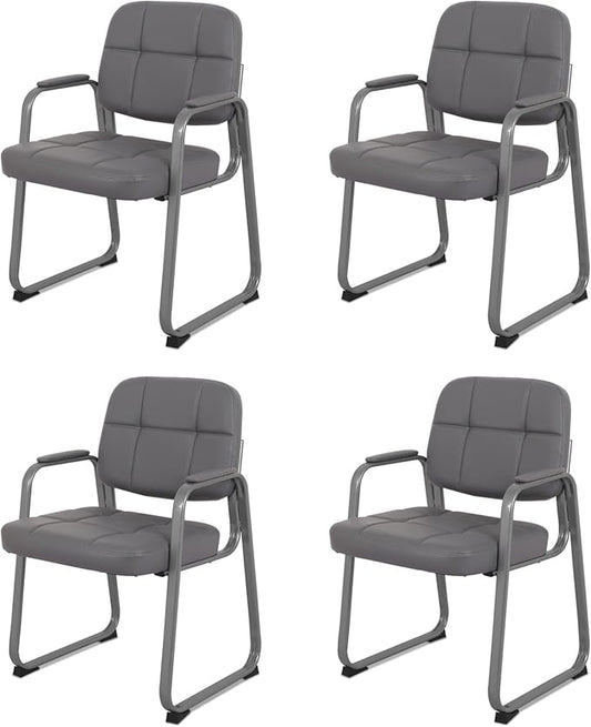 CLATINA Classic Reception Chair with Padded Armrests and Sled Base, Ergonomic Guest Chair for Office Conference Waiting Meeting Room, Grey (4 Pack)