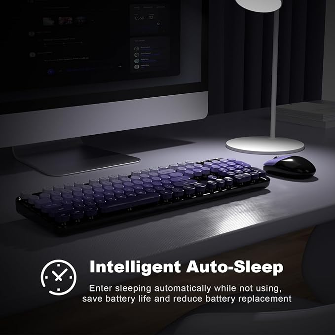 Dilter Wireless Keyboard and Mouse Combo, 104 Keys Full Size Typewriter Keyboards, 2.4G USB Plug and Play for Windows 7 8 10 11, PC, Laptop, Desktop, Black & Purple