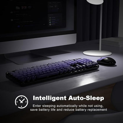 MOFII Wireless Keyboard and Mouse Combo, 2.4GHz Retro Typewriter Keyboard Full Size, Cute Wireless Mice, USB Dongle Plug and Play, for Laptop, PC, Desktop, Windows (Black Purple Gradient Color)