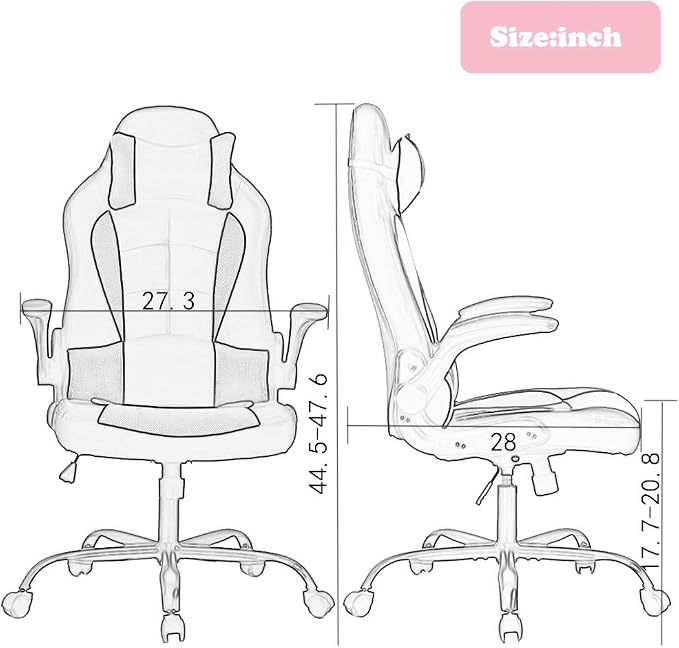 BestOffice Gaming Chair Office Chair Desk Chair with Lumbar Support Flip Up Arms Headrest Swivel Rolling Adjustable PU Leather Racing Computer Chair for Girls,Pink