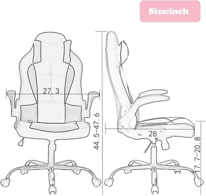 BestOffice Gaming Chair Office Chair Desk Chair with Lumbar Support Flip Up Arms Headrest Swivel Rolling Adjustable PU Leather Racing Computer Chair for Girls,Pink