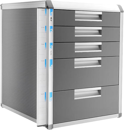 5 Drawer File Sorters,Desktop Drawer Organizer,A4 Aluminium Alloy Document Storage Box,Office Papers Organizer,File Cabinet with Labels,Grey