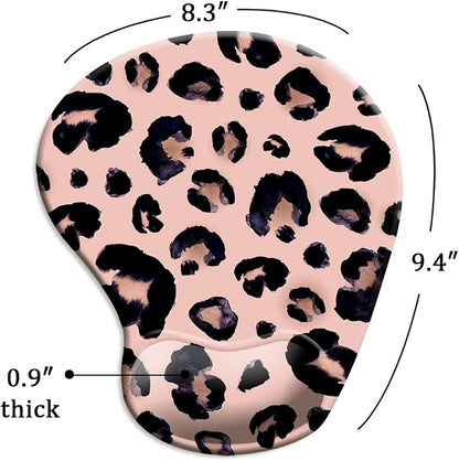 DOOKE Ergonomic Mouse Pad with Wrist Support and Coaster,Mouse Pads with Non-Slip PU Base for Home Office Working Studying Easy Typing & Pain Relief Leopard