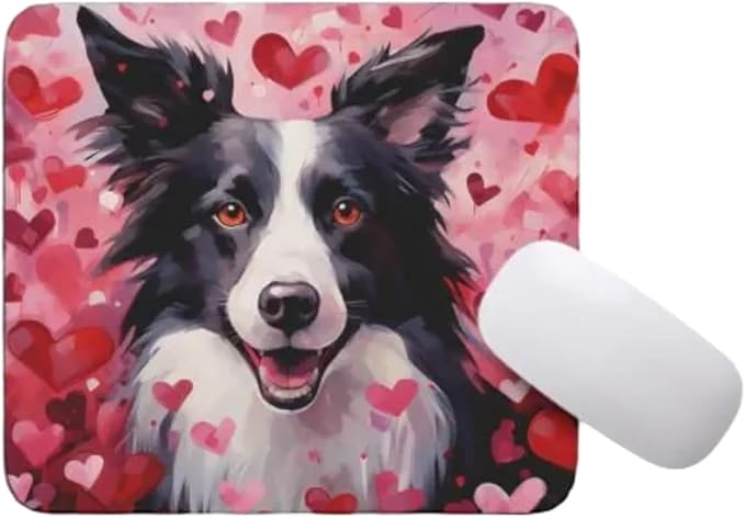 Border Collie Mouse Pad Dog with Red Hearts Pattern Non-Slip Rubber Mouse Pad Puppy in Love Mouse Pad for Home Office Work Desk Computer Desktop Laptop for Dog Lovers