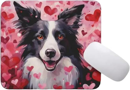 Border Collie Mouse Pad Dog with Red Hearts Pattern Non-Slip Rubber Mouse Pad Puppy in Love Mouse Pad for Home Office Work Desk Computer Desktop Laptop for Dog Lovers