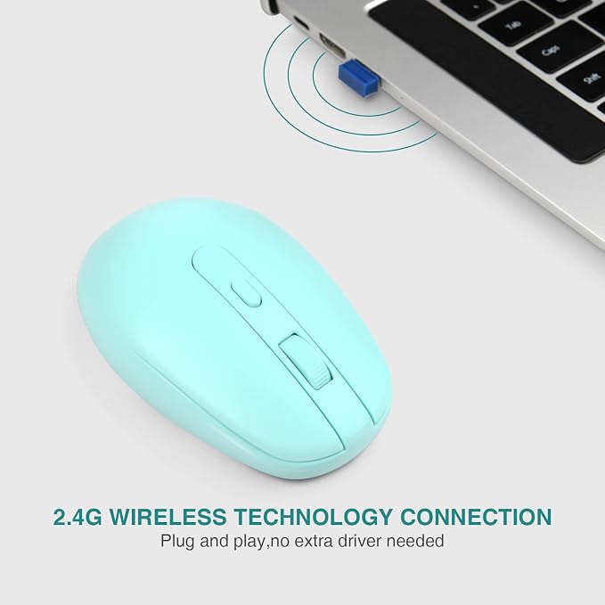 Rii Wireless Mouse RM700 2.4G Silent Mouse with USB Nano Receiver for Laptop,PC,Mac,Chromebook,Windows (Light Cyan)