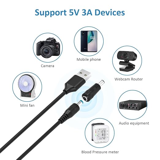 Powseed 5V Universal DC Power Cable, USB to DC Charging Cord with 13pcs Adapter Plugs for Webcam Router, Recorder, Bluetooth Speaker, Scanner, DVR, Hard Disk Box, USB-HUB etc.