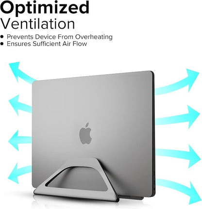 Elestoria Aluminum Vertical Laptop Stand with Gravity Auto-Lock – Adjustable Laptop Holder Vertical fits MacBook Pro/Air, Chromebook & Gaming Laptops up to 17.3" – Space-Saving Desktop Dock - Grey