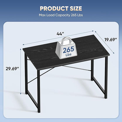 DUMOS 44 in Computer Desk for Home Office, Modern Study Work Table Simple Style for Bedroom, Writing Desks with X-Shaped Reinforcement, Black