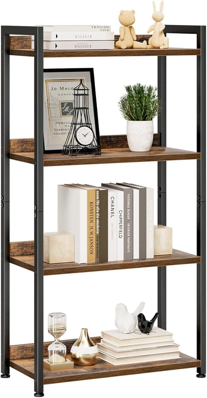 NUMENN Bookshelf, 4 Tier Bookshelves, Home Office Bookcase Shelf Storage Organizer, Free Standing Storage Shelving Unit for Bedroom, Living Room and Home Office, Vintage