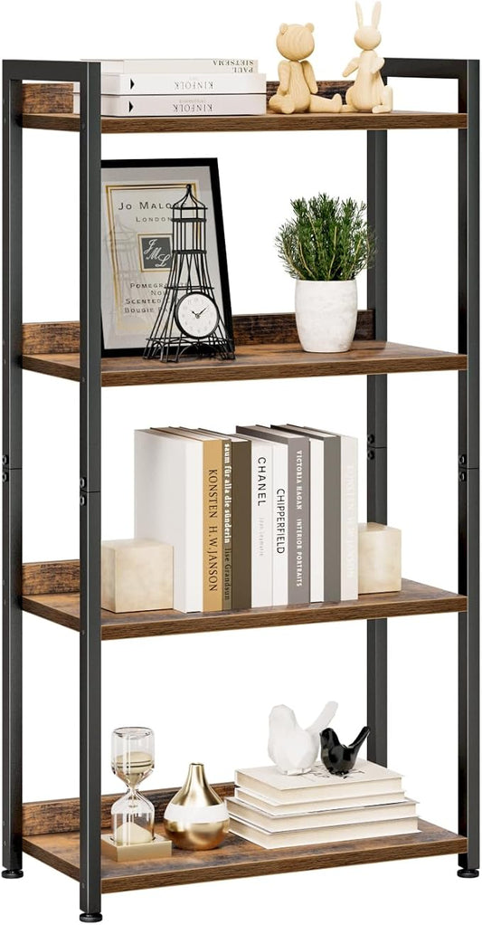 NUMENN Bookshelf, 4 Tier Bookshelves, Home Office Bookcase Shelf Storage Organizer, Free Standing Storage Shelving Unit for Bedroom, Living Room and Home Office, Vintage