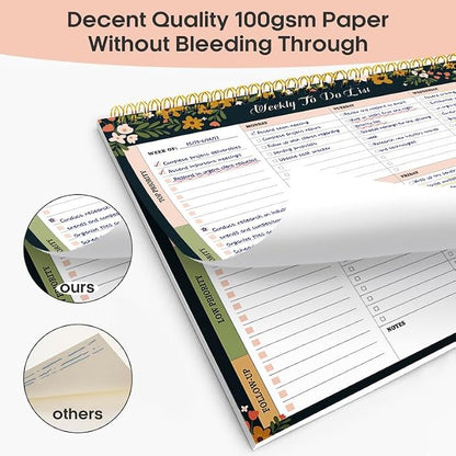Taja Weekly To Do List Notepad with 52 Undated Sheets（8.5"×11"）- Weekly Desk Planner for Women & Man, Work and Home - 1 Pack Rustic Floral