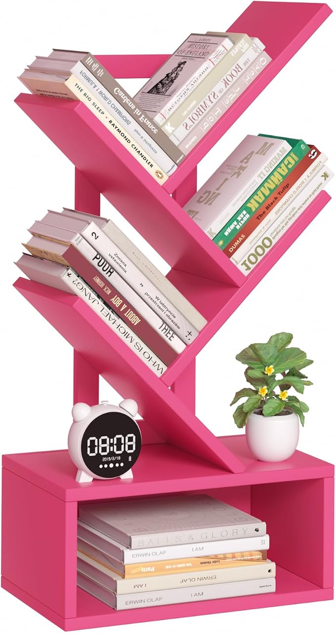 SHEEPAM Small Tree Book Shelf,5 Tier Black Tree Bookshelf,Desktop Bookcase,Modern Desk Display Storage Bookshelves,Floor Standing Organizer Bookcases for Living Room,Bedroom,Office