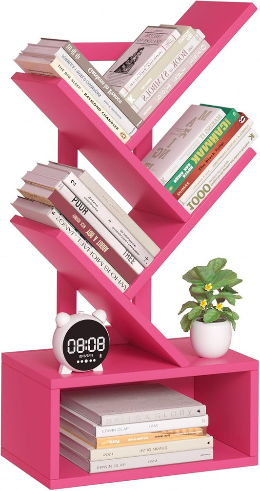 SHEEPAM Small Tree Book Shelf,5 Tier Black Tree Bookshelf,Desktop Bookcase,Modern Desk Display Storage Bookshelves,Floor Standing Organizer Bookcases for Living Room,Bedroom,Office