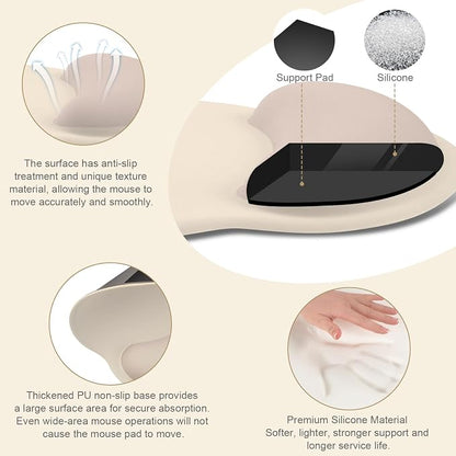 MOSISO Wrist Rest Support for Mouse Pad&Keyboard Set, Circle Curved Ergonomic Mousepad&Coaster Non-Slip Base Home/Office Pain Relief&Easy Typing Pad with Soft Cloth&Silicone Lining, Apricot