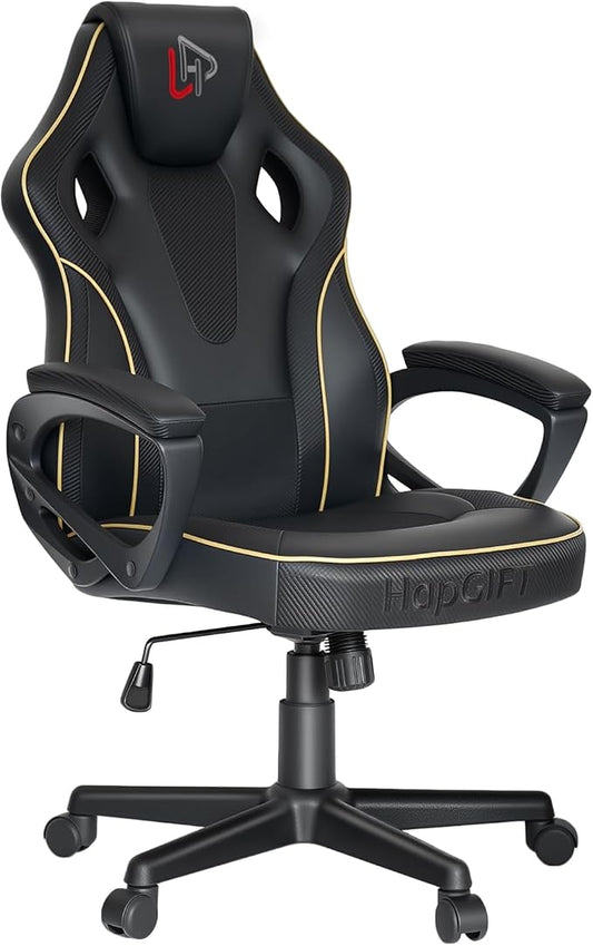 HapGIFT Gaming Chair, Ergonomic Computer Gaming Chairs with Link Armrest, PU Leather Video Game Chairs for Adults Teens, Height Adujustable Racing Style PC Chair for Home, 300LBS (BLACK)