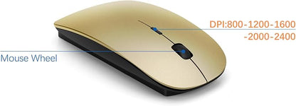 Wireless Keyboard and Mouse Ultra Slim Combo, TopMate 2.4G Silent Compact USB 2400DPI Mouse and Scissor Switch Keyboard Set with Cover, Batteries Included, for PC/Laptop/Windows/Mac - Gold Black