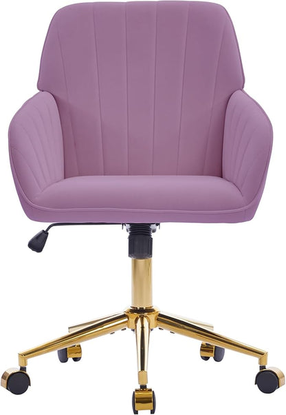 YITAI Velvet Office Desk Armchairs with Gold Base and Wheels,Modern Height Adjustable 360 Degree Swivel Upholstered Vanity Chairs for Living/Room Bedroom/Study,Light Purple