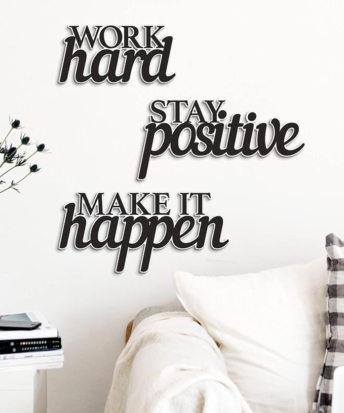 Putuo Decor Motivational Wall Decor Set of 3, Inspirational Wall Art “Work Hard Stay Positive Make It Happen” Positive Quotes Wall Decor for Home Office Dorm Classroom Decor