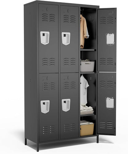 6 Door Metal Lockers for Employees,6 Heavy-Duty Hooks,72" Secure Storage for Home,Offices,Schools & Gyms | Black