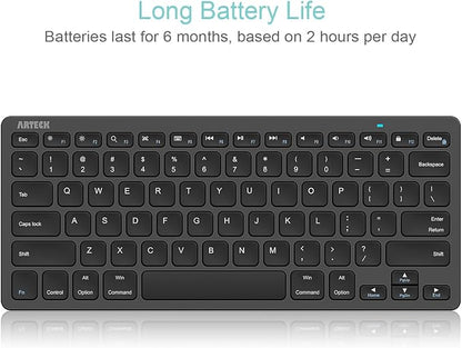 Arteck Ultra-Slim Bluetooth Keyboard Compatible with iPad 10.2-inch/iPad Air/iPad 9.7-inch/iPad Pro/iPad mini, iPhone and Other Bluetooth Enabled Devices Including iOS, Android, Windows, Black