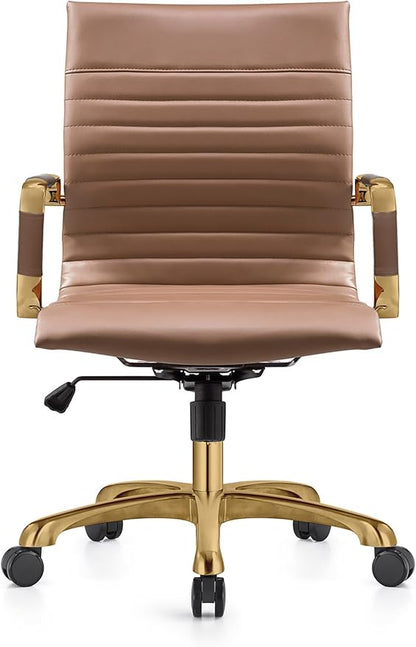 LeisureMod Harris Modern Ergonomic Executive Office Chair, High-Back Leather Conference Desk Chair with Adjustable Height, Tilt Control, 360° Swivel & Gold Frame for Home Office