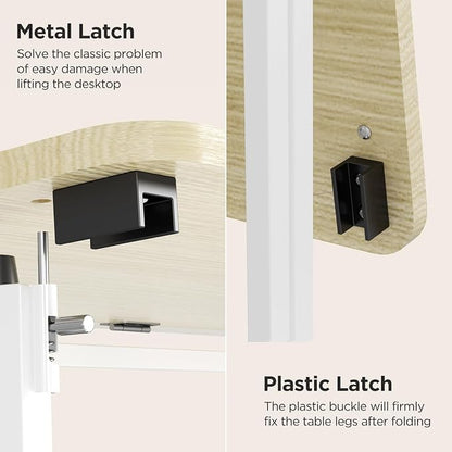 Folding Desk, 31.5" Small Desk for Bedroom, Space Saving Foldable Computer Desk for Home Office, Easy Assembly, Beige