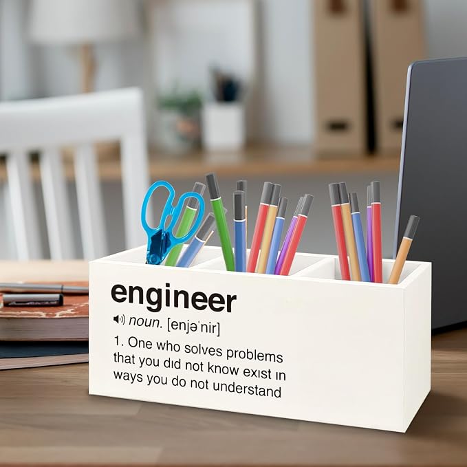 Engineer Gifts Wooden Pen Pencil Holder for Office Desk Accessories, Best Engineering Gifts Makeup Brush Toothbrush Holder Organizer for Bathroom