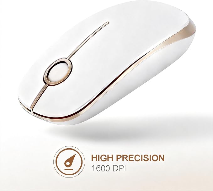 Unipows Wireless Mouse - 2.4G Slim Portable Computer Mouse with Nano Receiver, Less Noise Mobile Optical Mice for Notebook, PC, Laptop, Computer, Mac (White Gold)