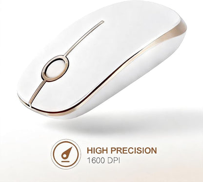 Unipows Wireless Mouse - 2.4G Slim Portable Computer Mouse with Nano Receiver, Less Noise Mobile Optical Mice for Notebook, PC, Laptop, Computer, Mac (White Gold)
