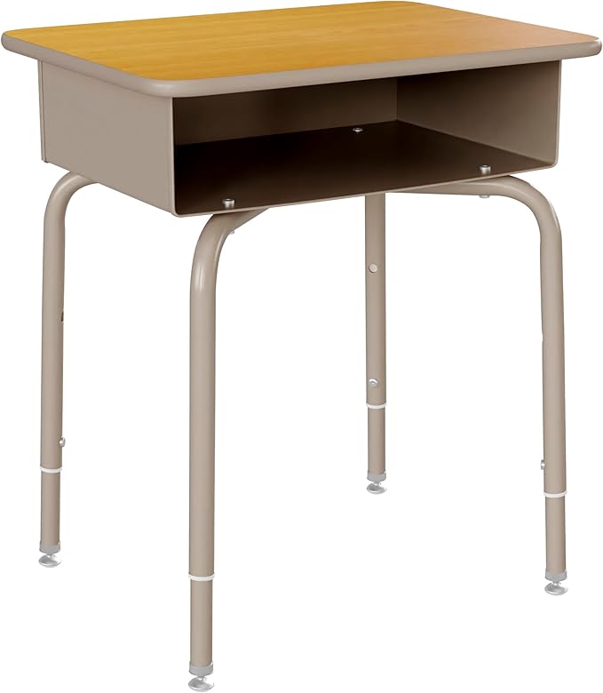 Flash Furniture Billie Student Desk - Maple Open Front School Desk - Silver Metal Frame - 24"W x 18"D Adjustable Height, Durable for School or Remote Learning