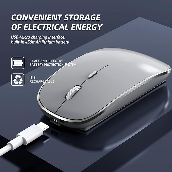 Halpilt Wireless Mouse Chargeable Portable Silent USB and Type-C Dual Mode Wireless Mouse 3 Adjustable DPI for Laptop, Mac, Android, PC (Q23S Grey)
