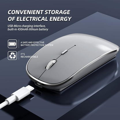 Halpilt Wireless Mouse Chargeable Portable Silent USB and Type-C Dual Mode Wireless Mouse 3 Adjustable DPI for Laptop, Mac, Android, PC (Q23S Grey)