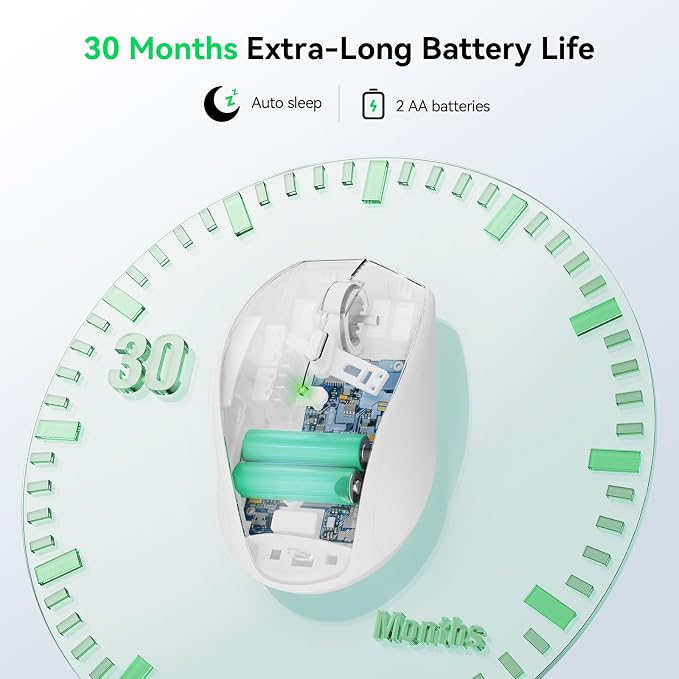 TECKNET Wireless Mouse, 2.4G Computer Mouse with 6-Level Adjustable 4800 DPI, 30 Months Battery, Ergonomic Grips, 6 Buttons Portable for PC, Chromebook, Mac - White