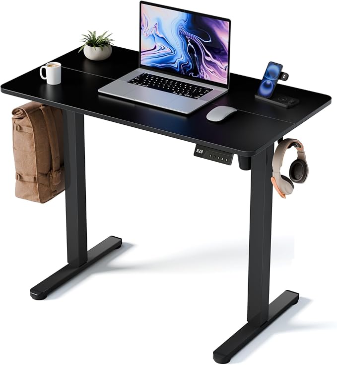 35" Electric Standing Desk Adjustable Height, Small Sit Stand Desk for Home Office & Computer Workstation, Compact Work Desk with Cable Management (Black)