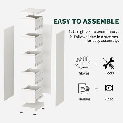 5 Drawer File Cabinet with Lock, Metal Vertical File Cabinets for Home Office, Office Furniture for Organization Hanging Legal/Letter/A4, Office File Cabinet Storage Cabinet, Require Assembly, White