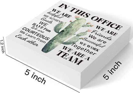 mmiishe Cactus Decor Desktop Decoration Motivational Gifts for Coworkers | Encouragement Gifts for Colleagues Women Men A Team Mental Health Decor for Office Meeting Rooms Wood Box Sign 5 x 5 Inches