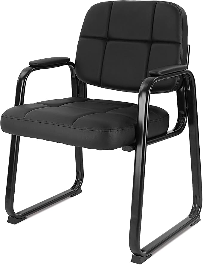 CLATINA Classic Reception Chair with Padded Armrests and Sled Base, Ergonomic Guest Chair for Office Conference Waiting Meeting Room, Black (1 Pack)