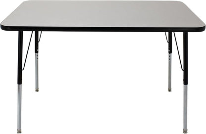 FDP Rectangle Activity School and Office Table (30 x 48 inch), Standard Legs with Swivel Glides, Adjustable Height 19-30 inches; Quick Ship Single Box - Gray Top and Black Edge