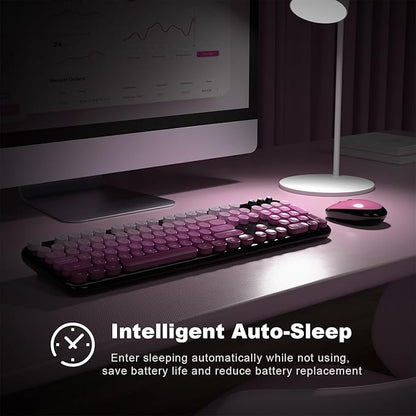 Dilter Wireless Keyboard and Mouse Combo, 104 Keys Full Size Typewriter Keyboards, 2.4G USB Plug and Play for Windows 7 8 10 11, PC, Laptop, Desktop, Black & Pink