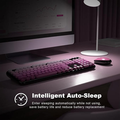 MOFII Wireless Keyboard and Mouse Combo,2.4G Typewriter Keyboard Quiet Mice | Retro Full Size Computer Keyboards, Cute Mouse, USB Dongle Plug and Play, for PC,Laptop,Desktop,Windows (Black Pink Gradient)