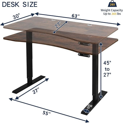 63 Inch Dual Motor Electric Standing Desk, Height Adjustable Sit Stand Desk with Memory Control and Spacious Desktop for Home Office