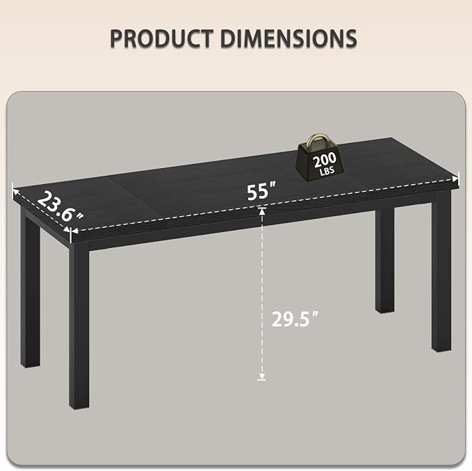 55 Inch Computer Desk, Modern Table with Thick Tabletop, Small Gaming Desk with Adjustable Feet, Study Writing Table for Home Office Work, Black