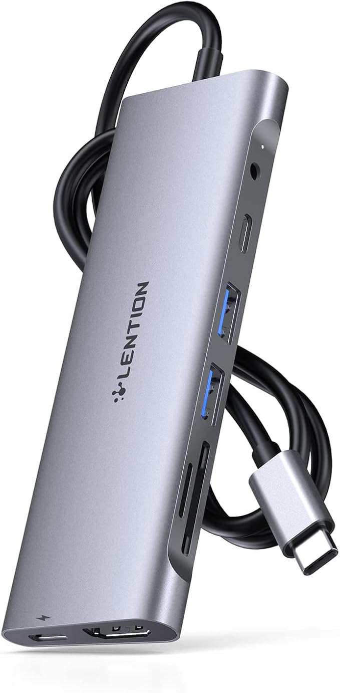 LENTION 3.3FT Long Cable USB C Hub with 4K HDMI, 100W PD, USB 3.0 A&C Data, Card Reader&LED Indicator for MacBook Pro/Air, Dell XPS, HP, Chromebook, Stable Driver Adapter (C37-1M, Space Gray)