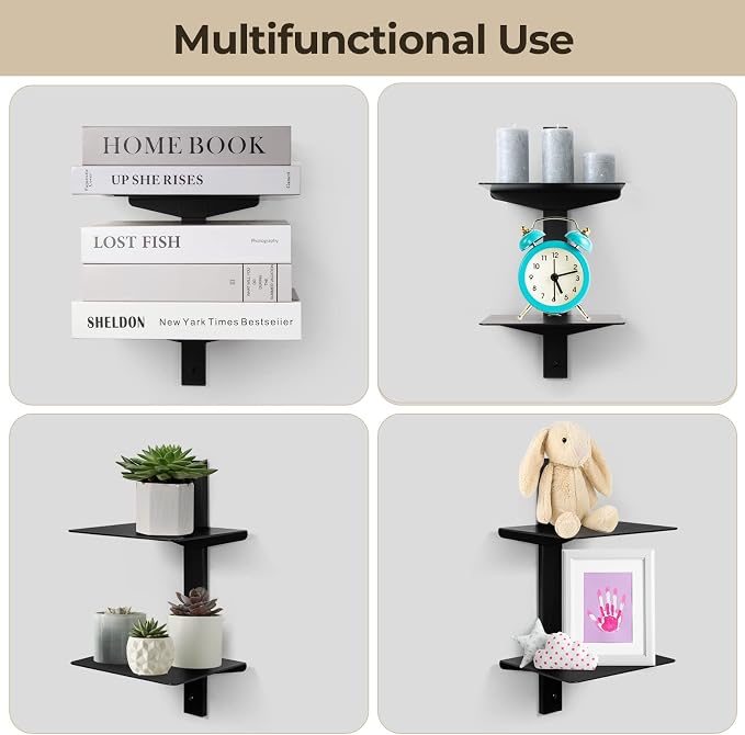 Floating Book Shelves for Wall, 8 Tier Invisible Floating Bookshelf, Vertical Spine Book Tower, Wall Mounted & Space Saving, Heavy Duty Metal Book Organizer for Home Office, 4 Pack Black