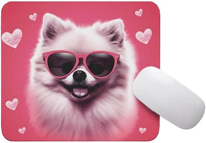 Pink Mousepad Glamour Dog Pomeranian Mouse Pad for Home Office Gaming Working Desk Computer Desktop Accessories Non-Slip Rubber Mousepad for Dog Lovers