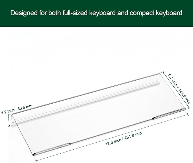Computer Keyboard Stand Holder - Ergonomic Acrylic Keyboard Stand for Desktop Comfortable Keyboard Tray Riser with Silicone Anti-Slip Strip for Home School Office Desk Accessory, Clear