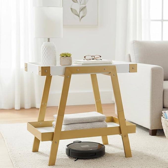 IPARTS EXPERT Farmhouse Side Table | 2-Tier Industrial A-Frame Bedroom Nightstand, Heavy Duty Load to 150 LBS Idea for Living Room, Bedroom, Entryways, Home Offices - Easy Assembly